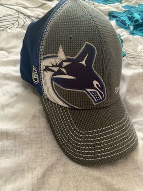 Reebok Gray and Blue Mesh Logo Trucker Cap